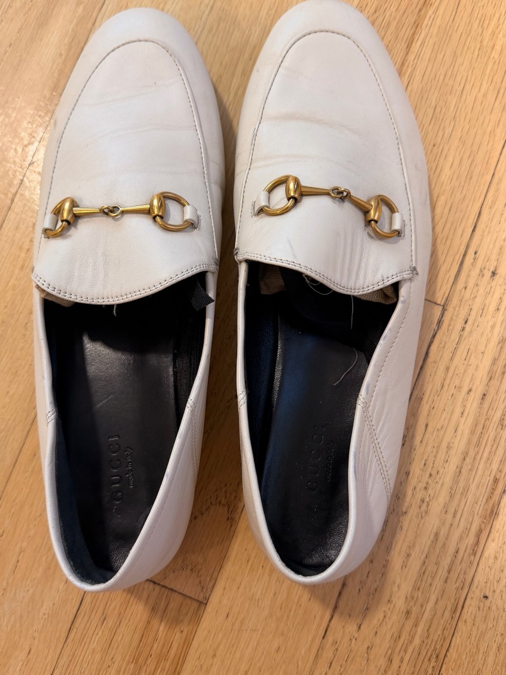 GUCCI White Leather Horsebit Loafers - Picture 2 of 3